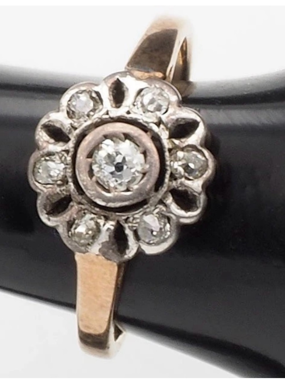 Rose 14K Gold Antique Floral Cluster Ring 8.25